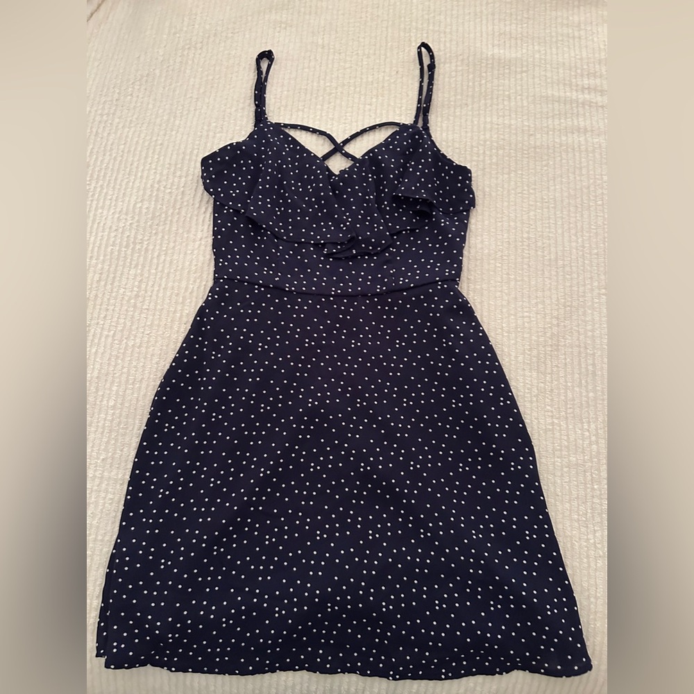 Navy, White polka dot mini dress